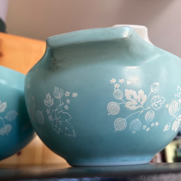 Pyrex Gooseberry  TURQUOISE cinderella mixing bowls RARE set of 4 - Picture 12 of 13